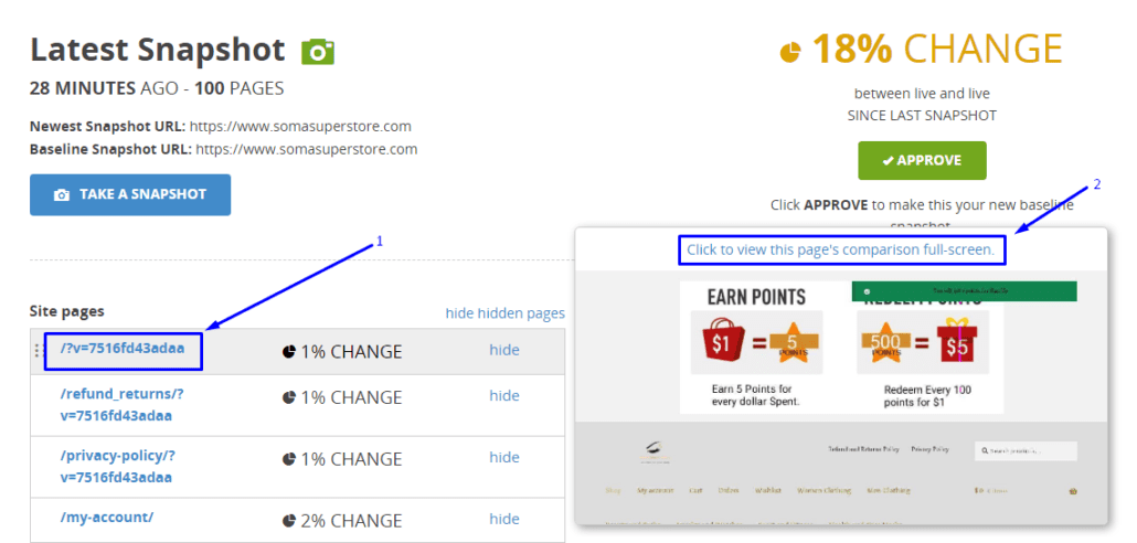 perubahan persentase snapshot terbaru