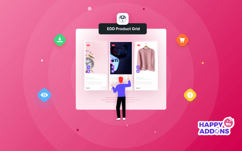 Widget de cuadrícula de productos Easy Digital Downloads de Happy Addons: una manera fácil de decorar productos digitales 1 Easy Digital Downloads Product Grid Widget