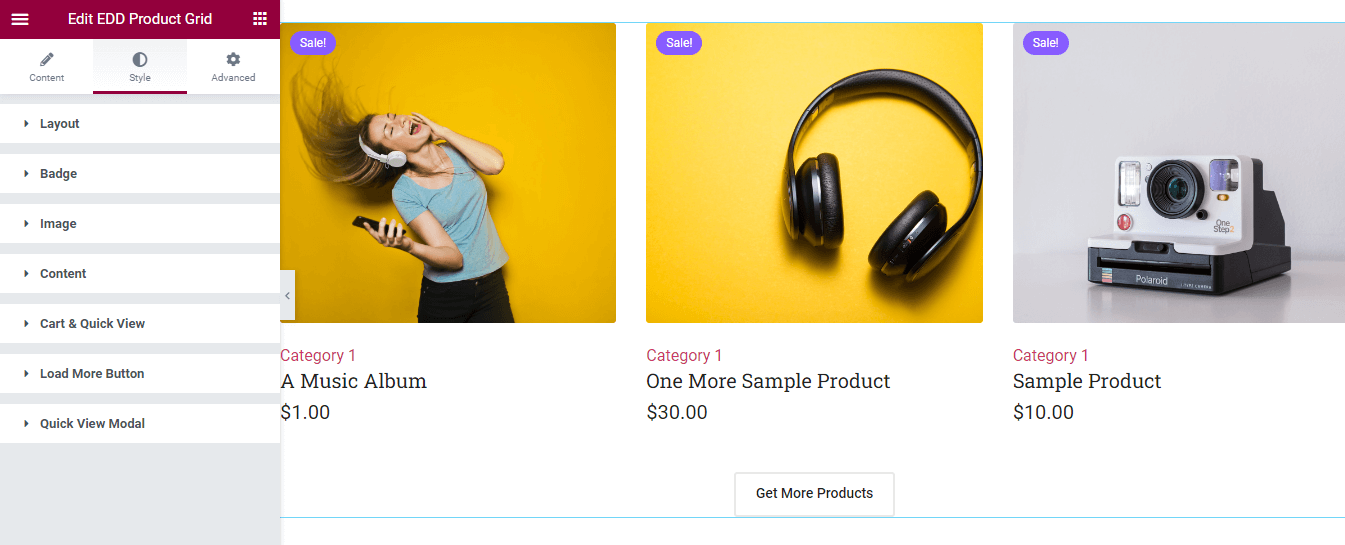 Widget de cuadrícula de productos Easy Digital Downloads de Happy Addons: una manera fácil de decorar productos digitales 7 EDD Product Grid Style Options