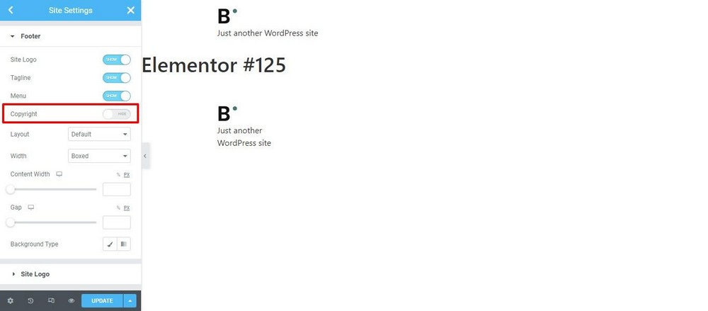 Bearbeiten der Fußzeile mit Elementor