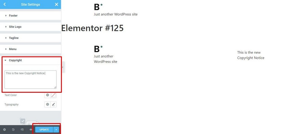 Beenden Sie die Elementor Copyright-Bearbeitung