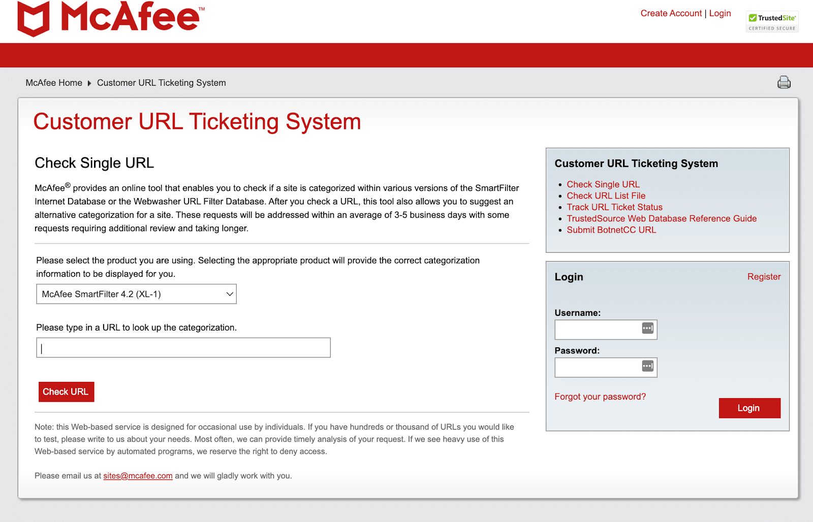 McAfee TrustedSource 站點