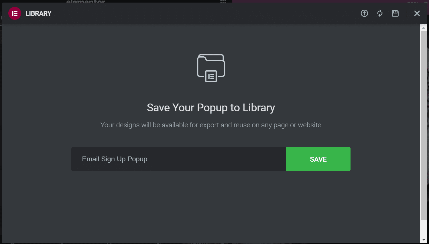 Geben Sie der Popup-Vorlage einen Namen und speichern Sie sie