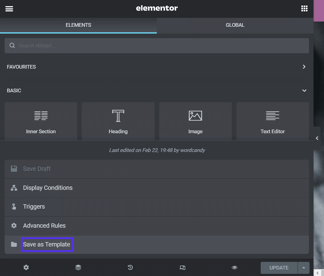 Speichern Sie Ihr Element oder Popup als Vorlage