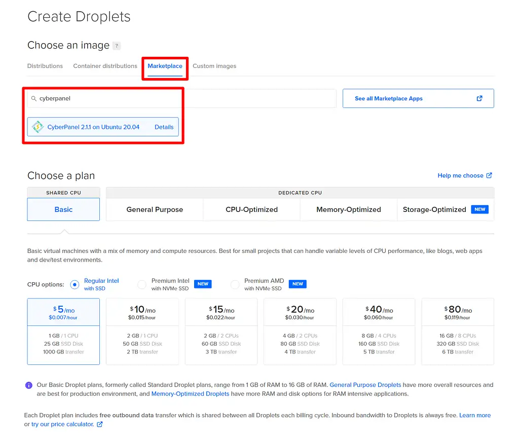 CyberPanel di DigitalOcean