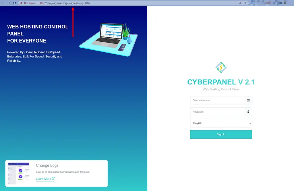 Layar masuk CyberPanel
