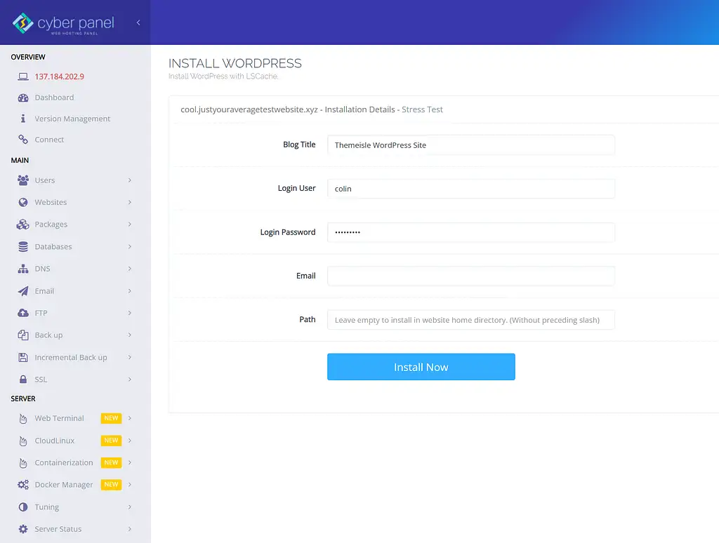 Menginstal WordPress dengan CyberPanel