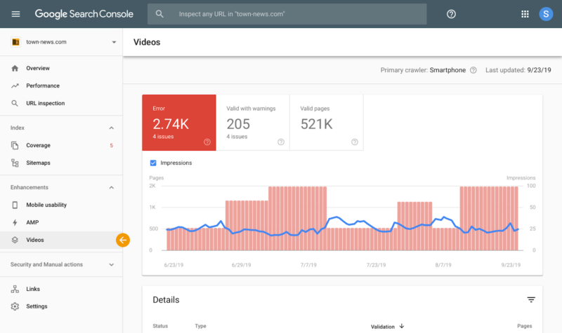 Bagian video Google Search Console