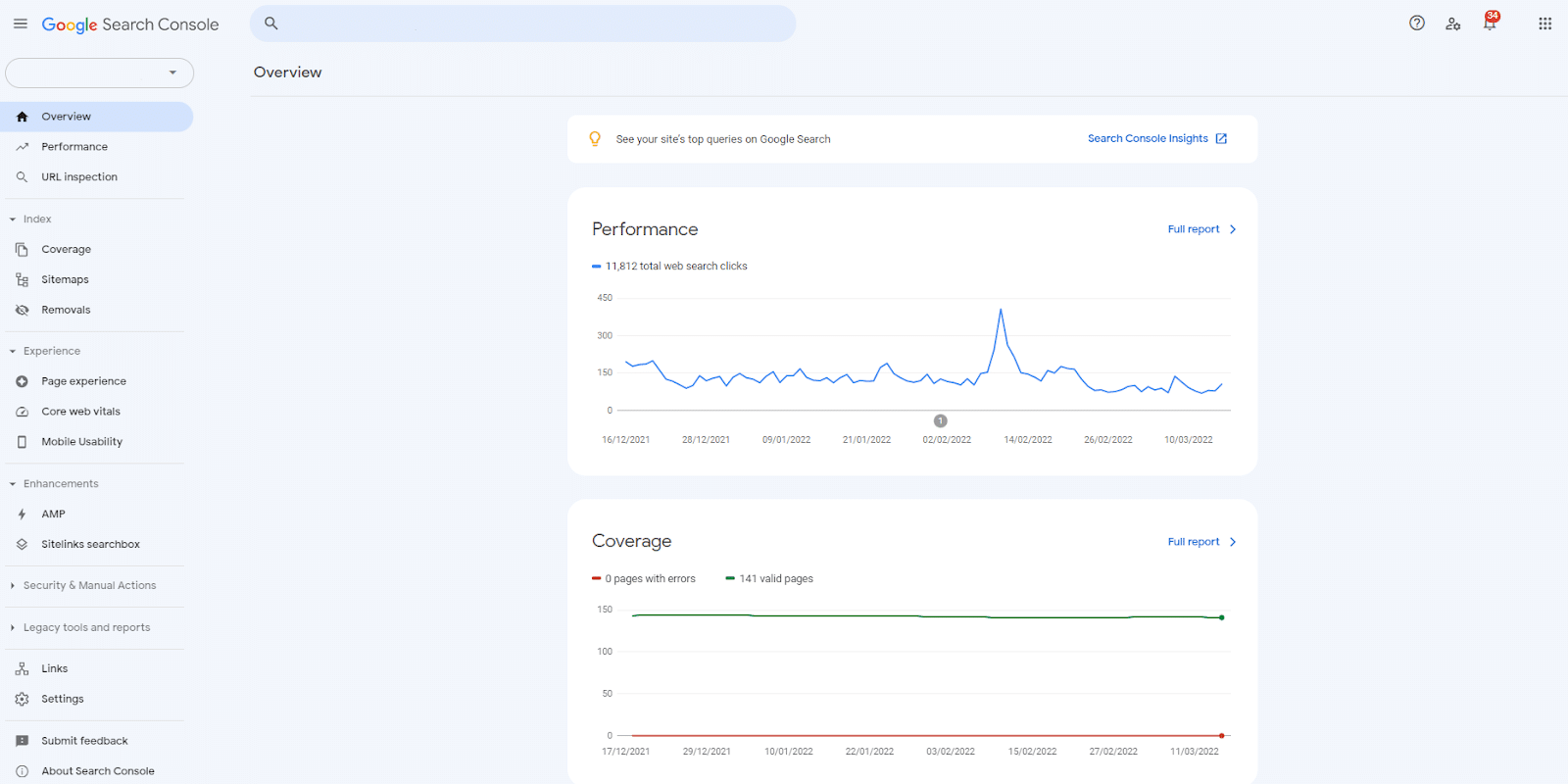 Di dalam halaman ikhtisar Google Search Console