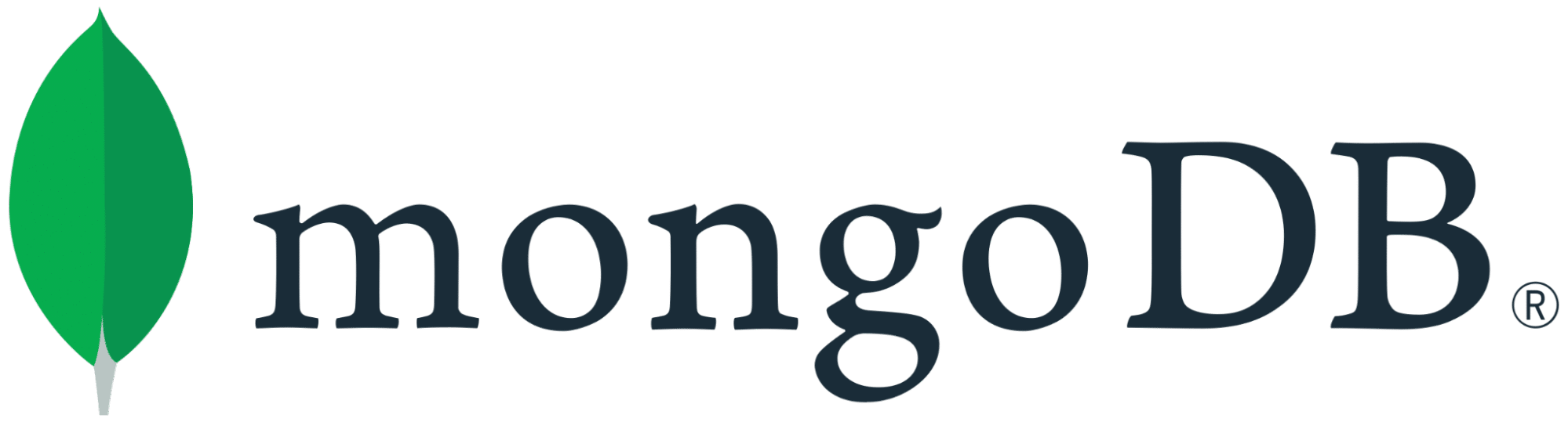 MongoDB 徽标,在直立的绿叶旁边显示文本。