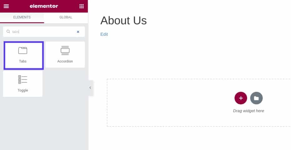 Cerca e seleziona il widget delle schede