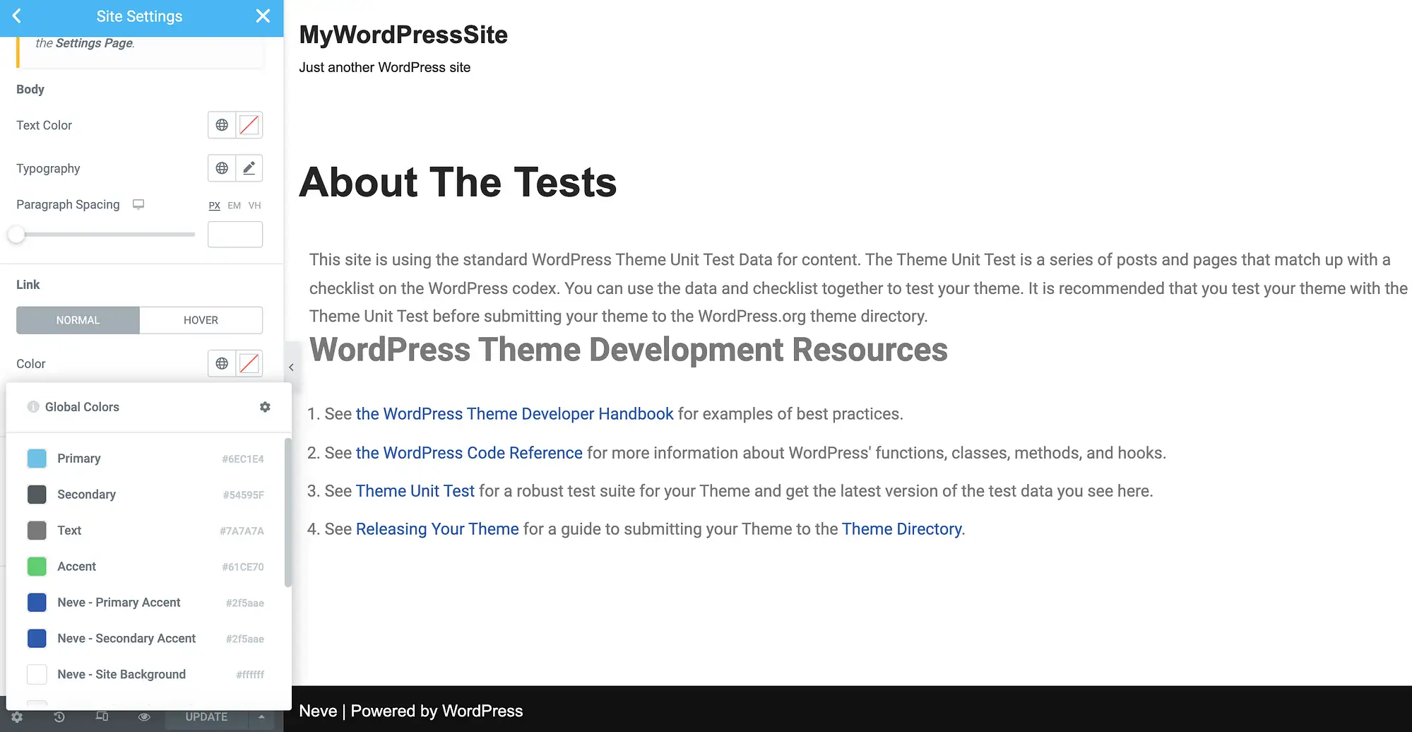 Mengubah warna tautan di WordPress, menggunakan pembuat halaman.