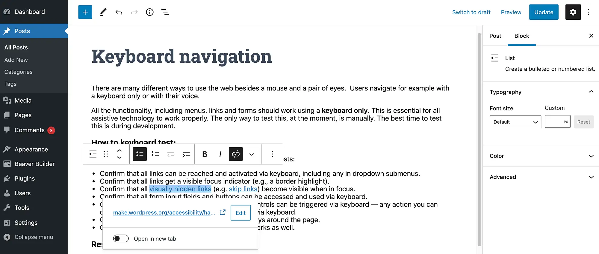 Halaman WordPress dan editor posting.