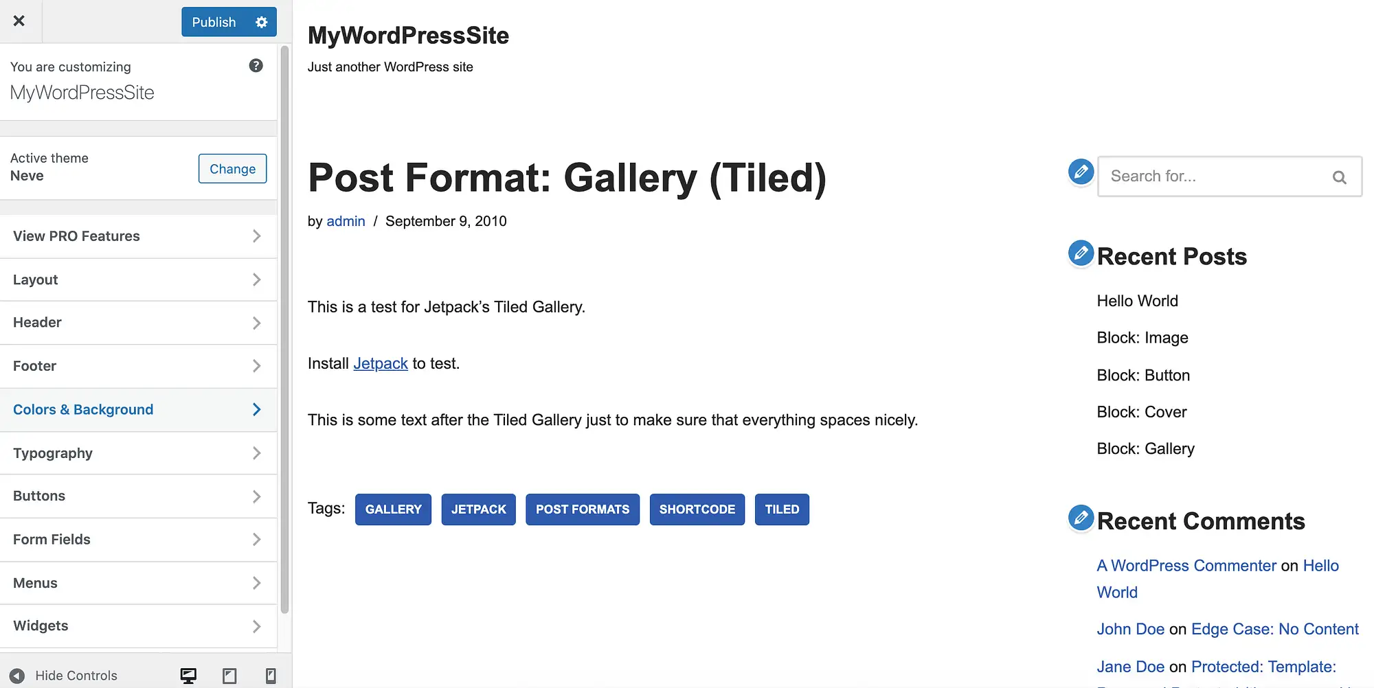 Cara mengubah warna tautan di WordPress, menggunakan tema Hestia.