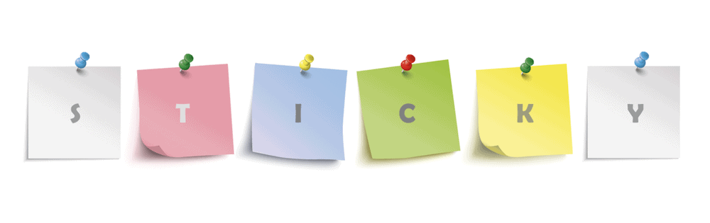 來自 WordPress.org 的 Sticky Menu & Sticky Header 插件徽標,它顯示了單詞“Sticky”,在不同顏色的便籤上用單個字母拼寫,固定在白色背景上。
