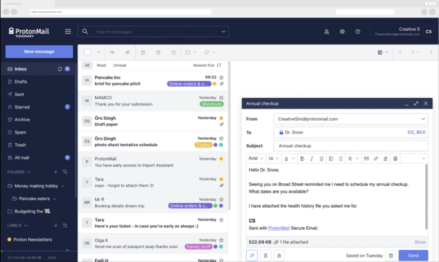 새로운 ProtonMail 사용자 인터페이스