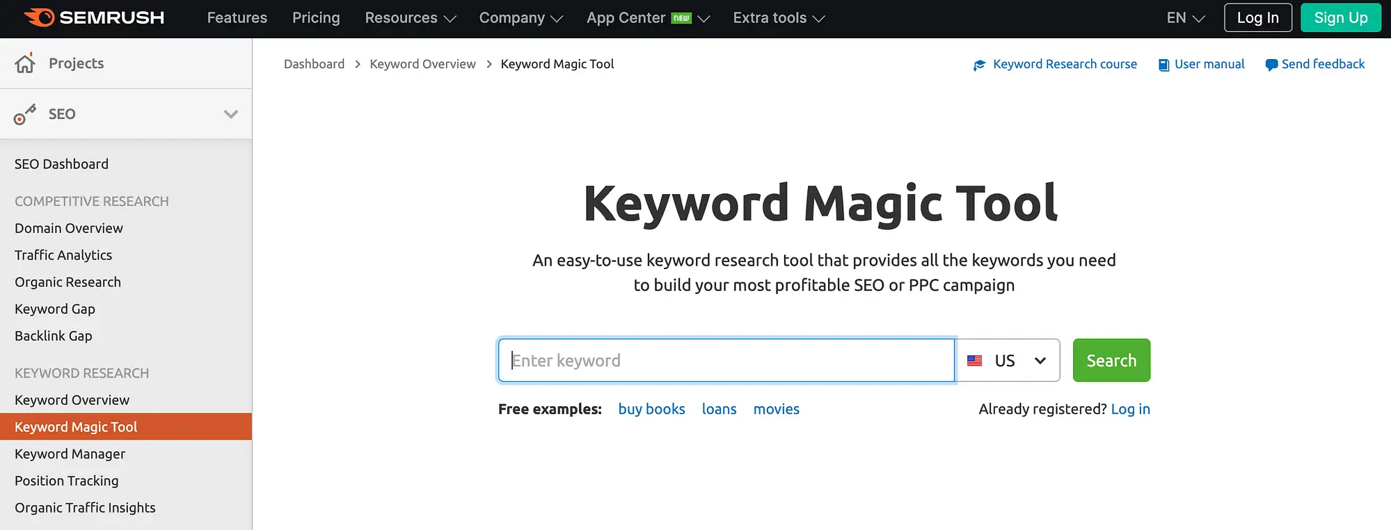 SEMrush 關鍵字魔術工具。