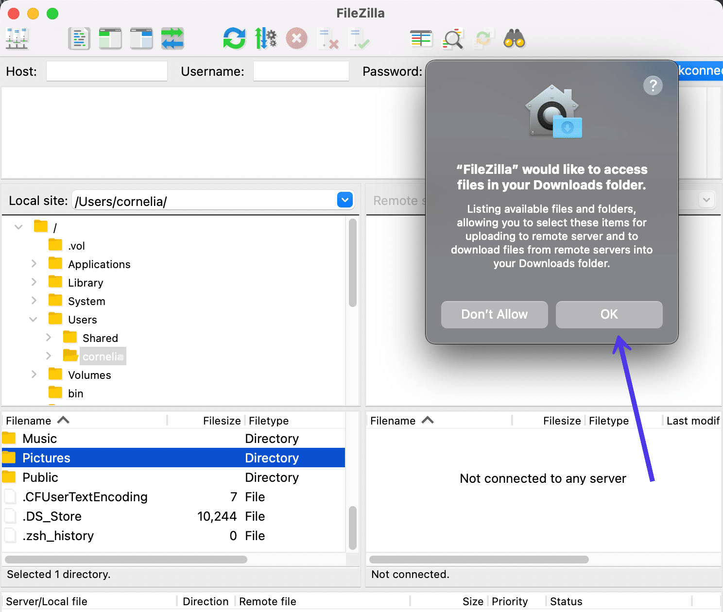 Zezwól FileZilla na dostęp do folderów lokalnych.