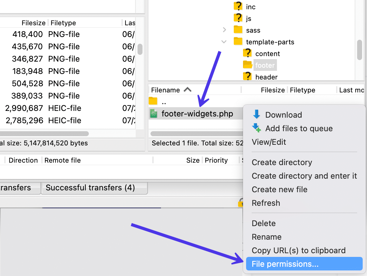 Można wyświetlić uprawnienia do plików z FileZilla.