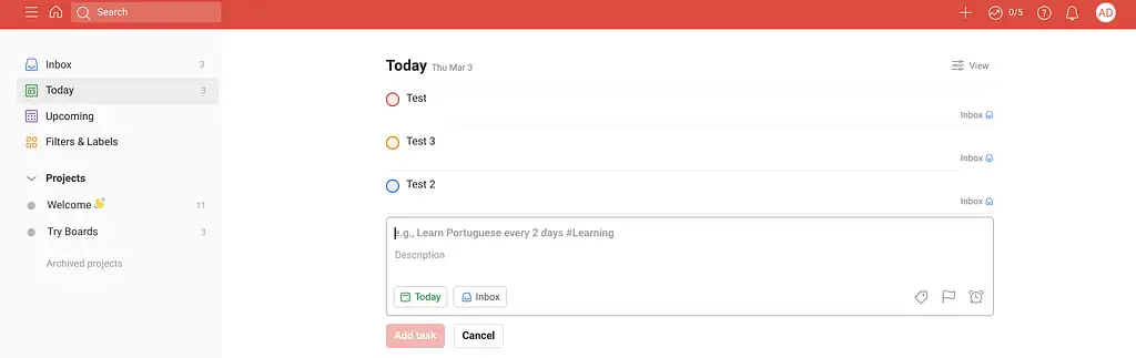 Dzisiejsza lista rzeczy do zrobienia w Todoist