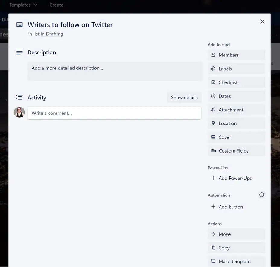 Przykład karty Trello