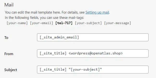 ustawienia dostarczania poczty e-mail podczas konfigurowania Formularza Kontaktowego 7