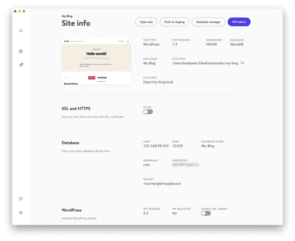DevKinsta 用戶界面及其外觀。