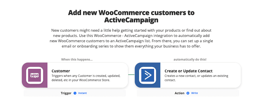 Zap za dodawanie nowych klientów WooCommerce do ActiveCampaign.
