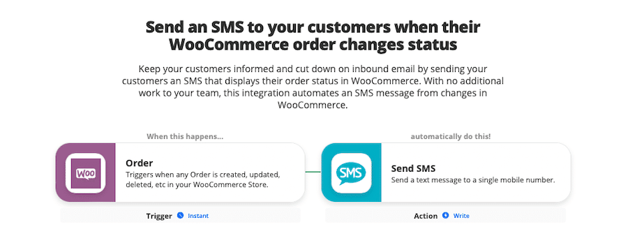 Zap za wysyłanie SMS-ów do klientów, gdy ich zamówienie WooCommerce zmieni status.