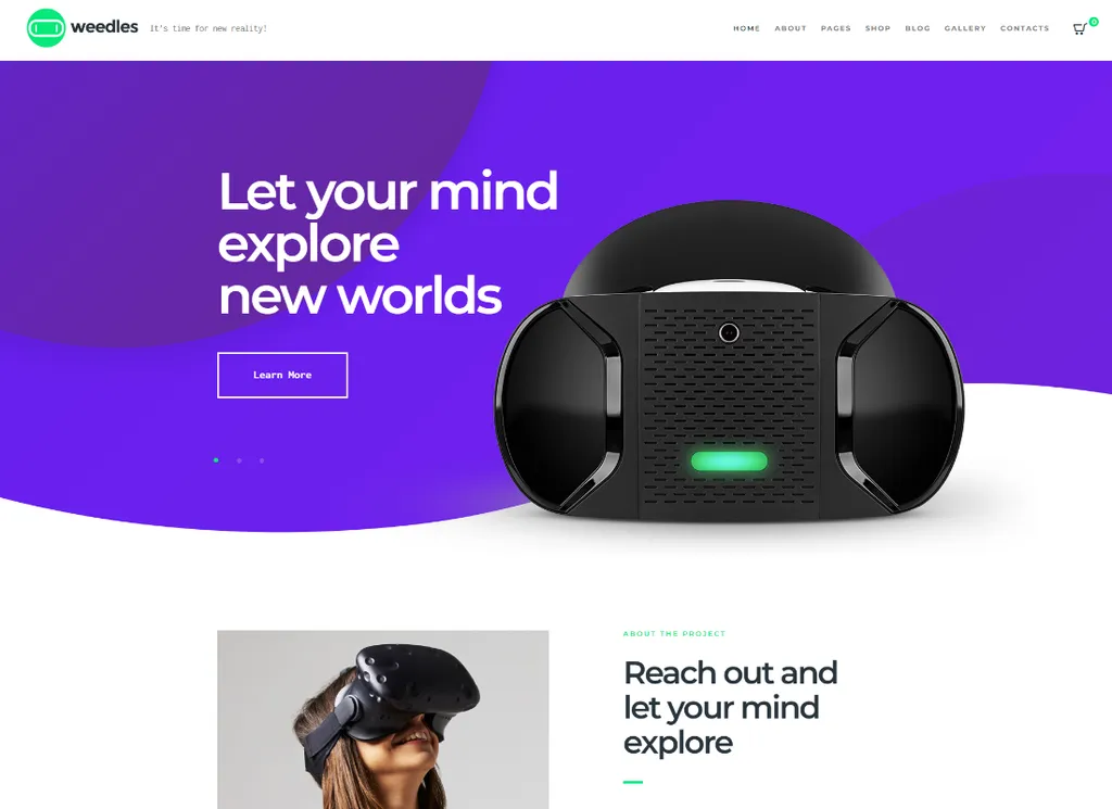 雜草 |虛擬現實登陸頁面和商店 WordPress 主題