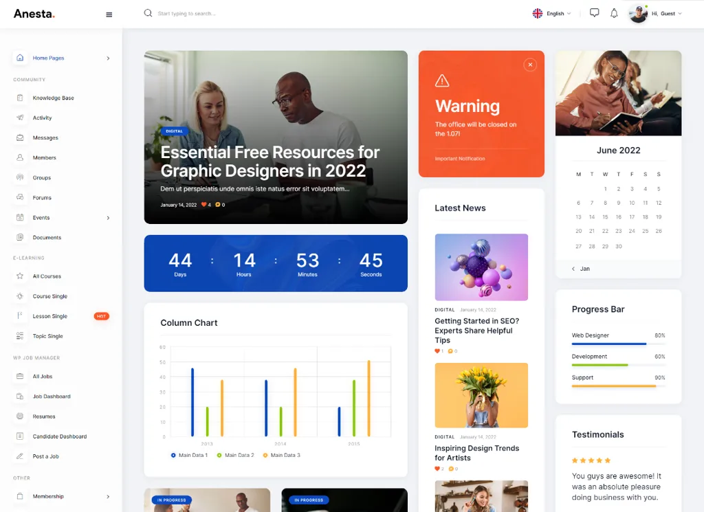 Anesta - 內聯網、外聯網、社區和 BuddyPress WordPress 主題