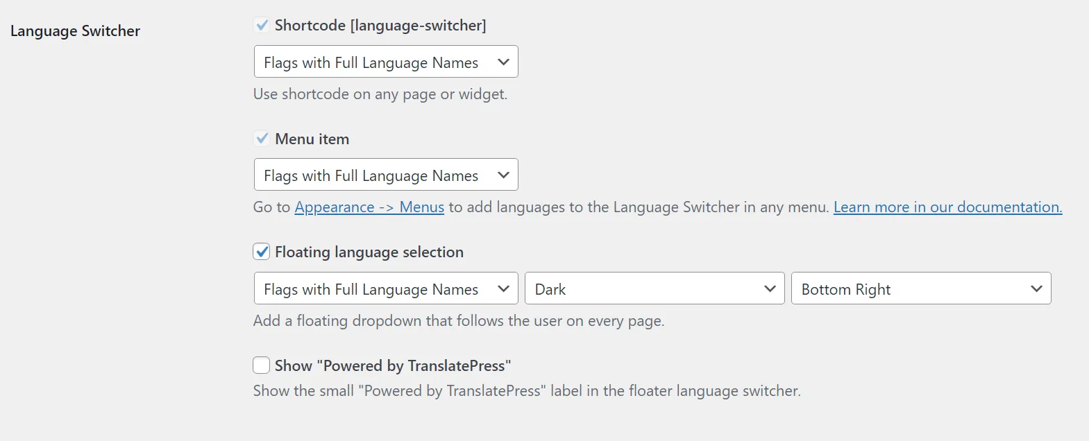 TranslatePressのWooCommerce言語スイッチャー設定