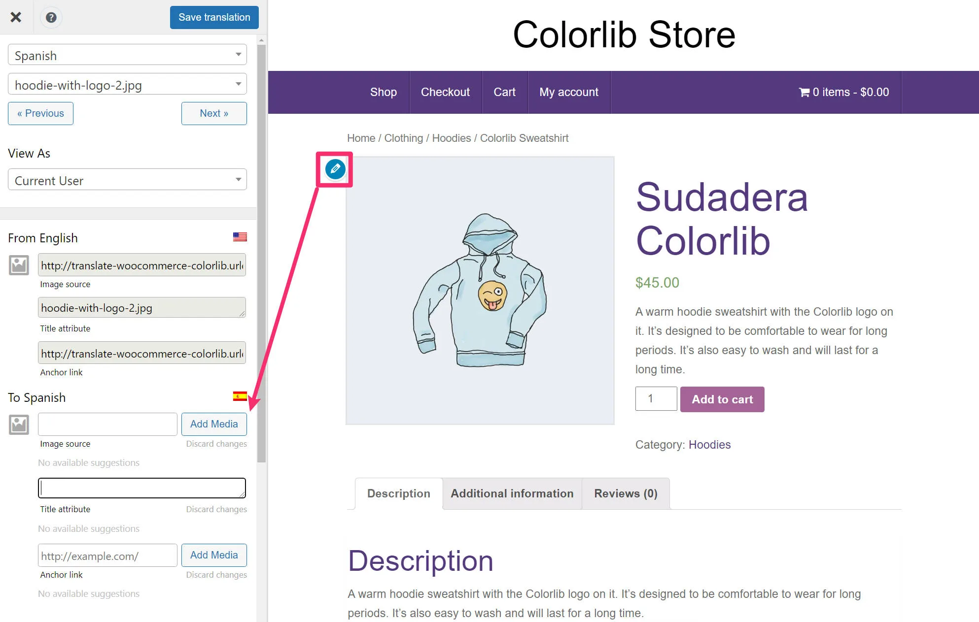 画像属性は、TranslatePressを使用してWooCommerceに変換されます