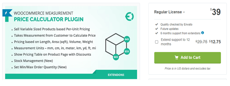 WooCommerce 측정 가격 계산기 플러그인