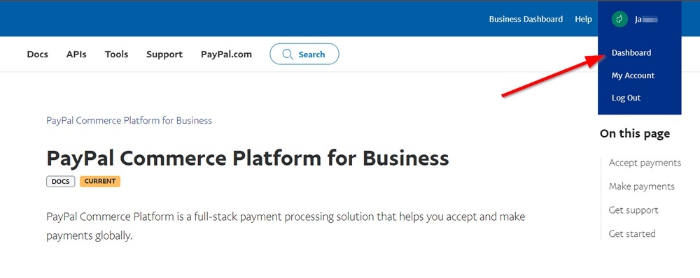 vai alla dashboard dell'account sviluppatore paypal