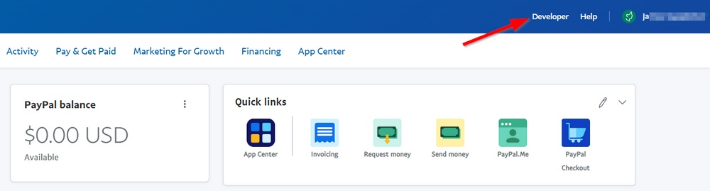 vai all'account sviluppatore paypal