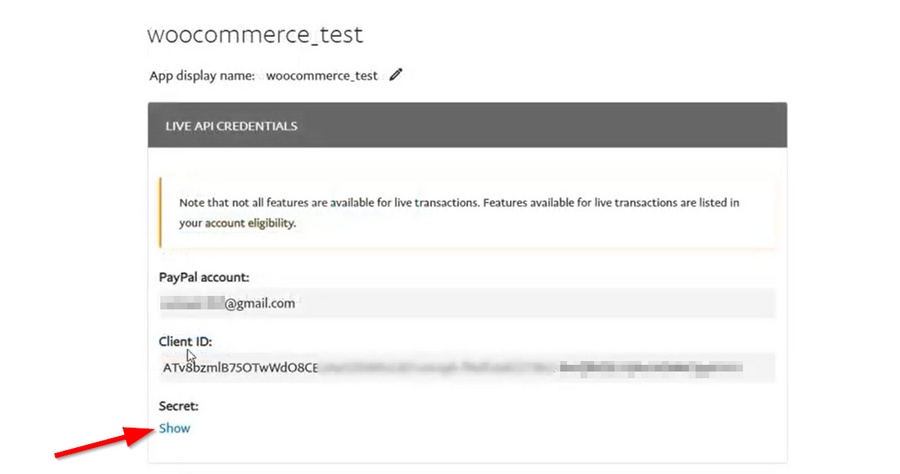 chiave segreta account sviluppatore paypal e ID cliente