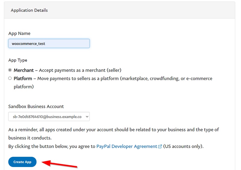 nome sandbox resto api app paypal