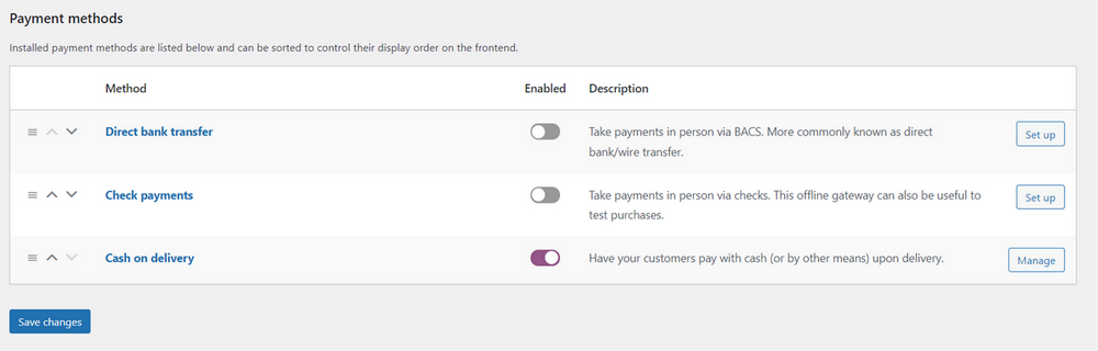 metodi di pagamento WooCommerce predefiniti