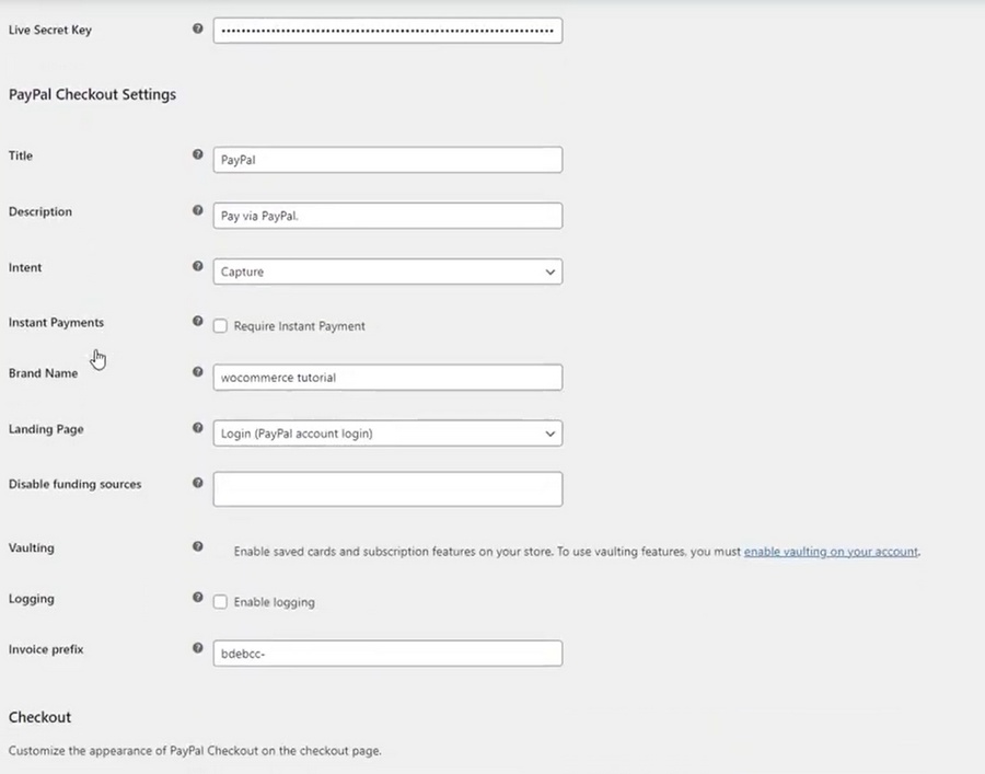 ulteriori impostazioni di pagamento paypal in woocommerce