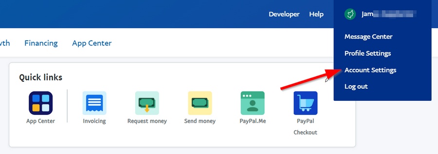 vai alle impostazioni dell'account commerciante paypal