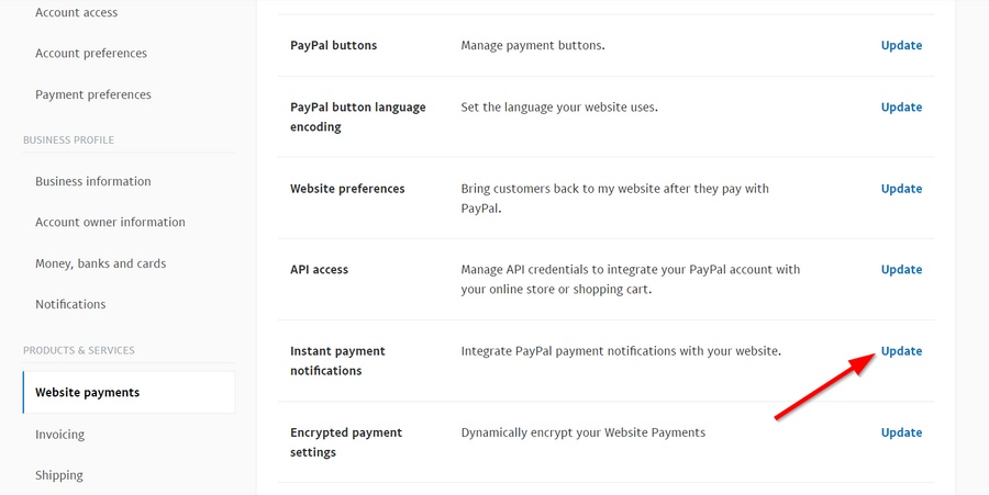 Notifiche di pagamento istantaneo paypal