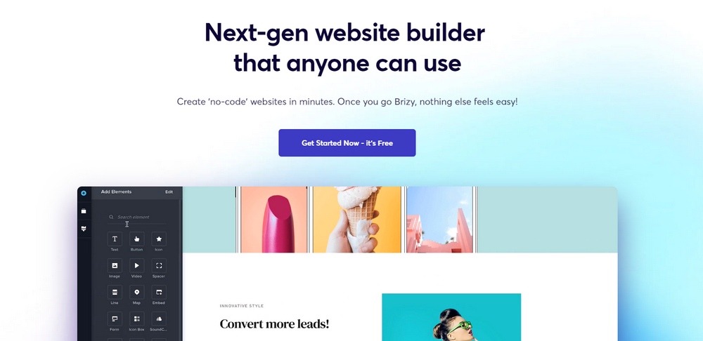 Captură de ecran a paginii de pornire a site-ului Brizy