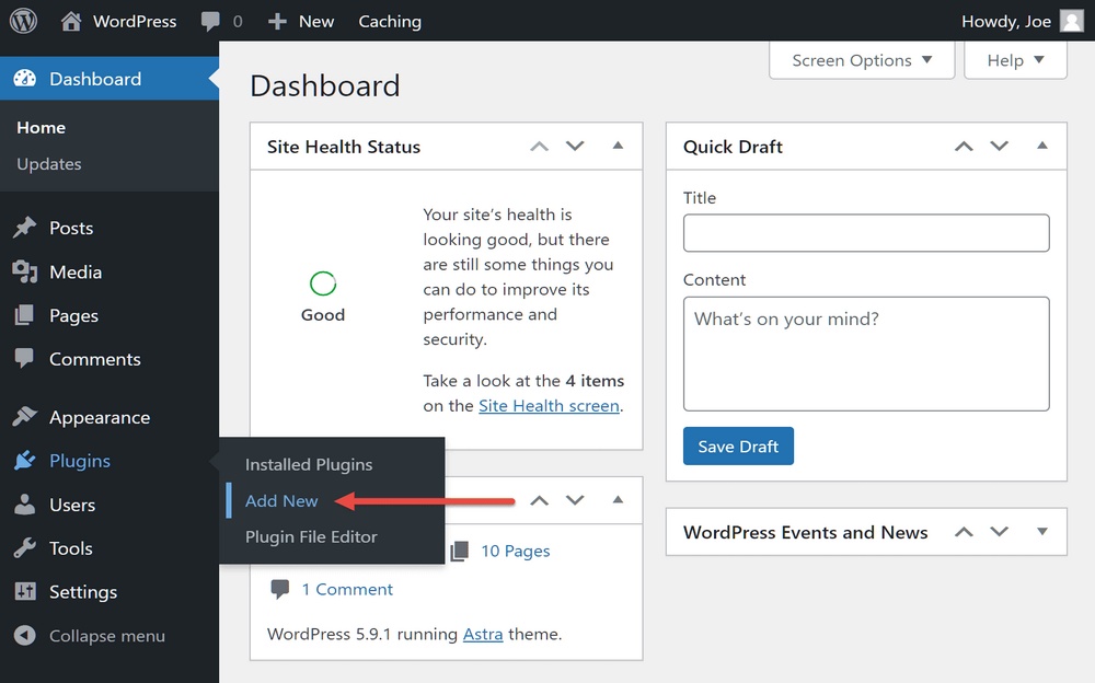Aggiunta di un nuovo plug-in in WordPress