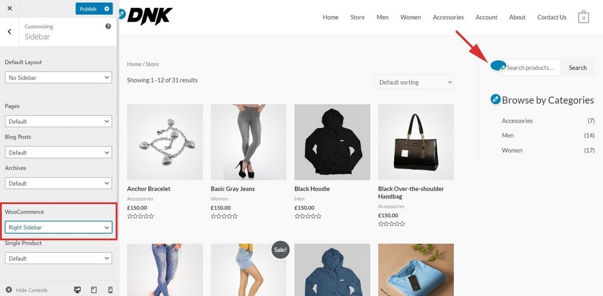 Katalog produk Astra WooCommerce sidebar kanan