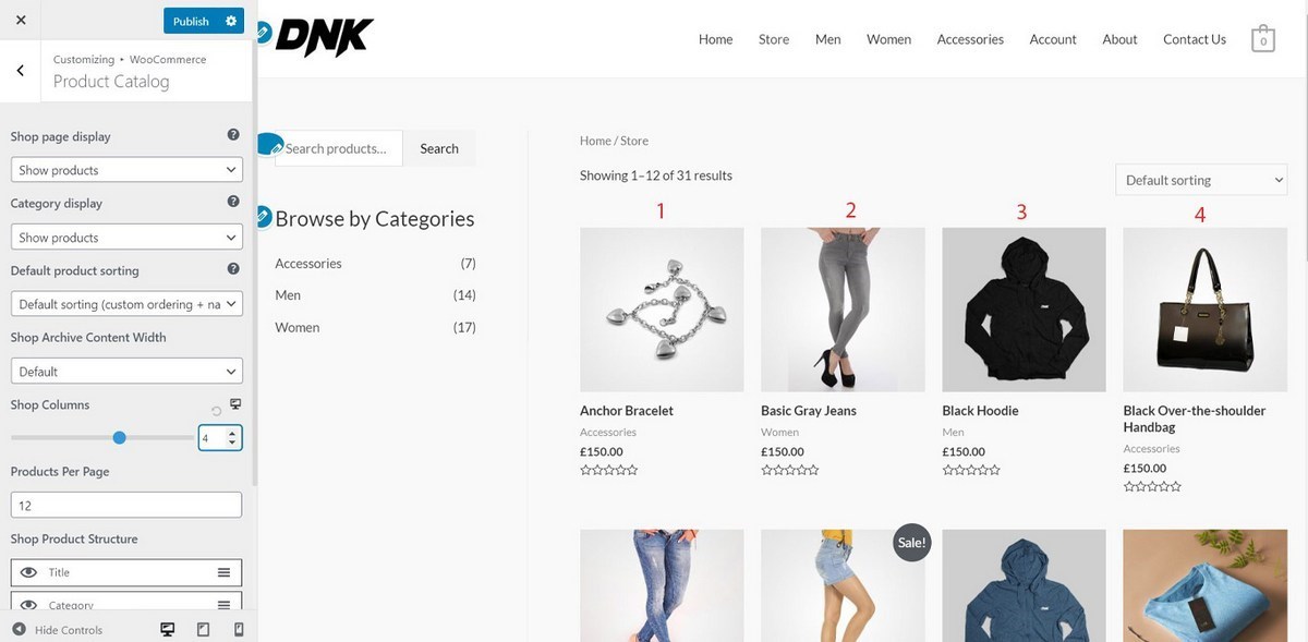 Pengaturan katalog produk Astra WooCommerce