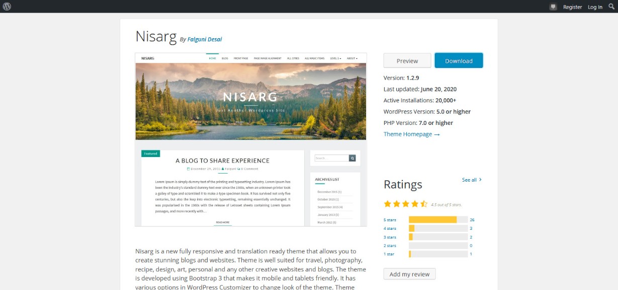 Tema WordPress Nisarg
