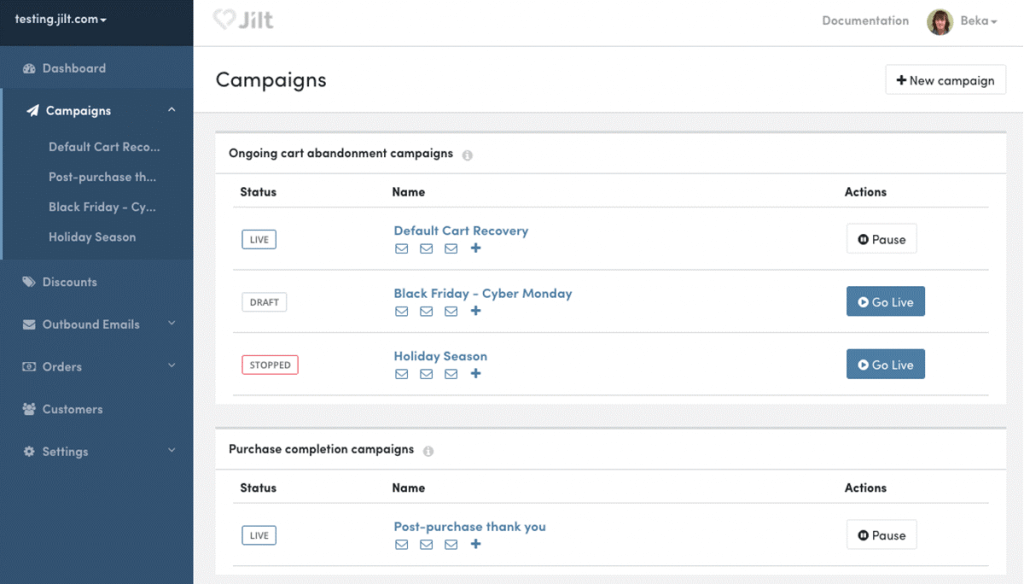 Sepeti Terk Etme Seçenekleri: Terk edilmiş sepetlere yardımcı olan Jilt Software as a Service.