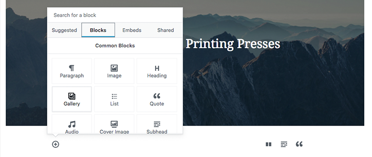 在 WordPress Gutenberg 中插入块