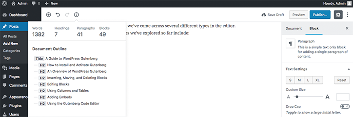 WordPress 古腾堡的其他管理功能